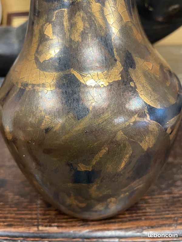 Vase Art Déco Jules Ernenwein, feuille d'or signé. Poterie Marmoutier