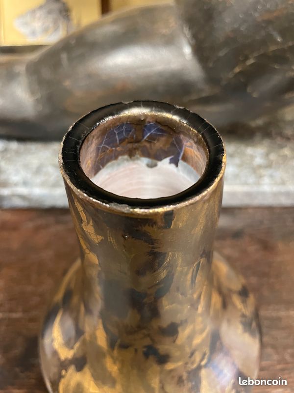 Vase Art Déco Jules Ernenwein, feuille d'or signé. Poterie Marmoutier