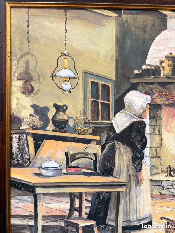 Tableau / huile sur toile signé Henri ROYERE " Scène de vie d'antan "
