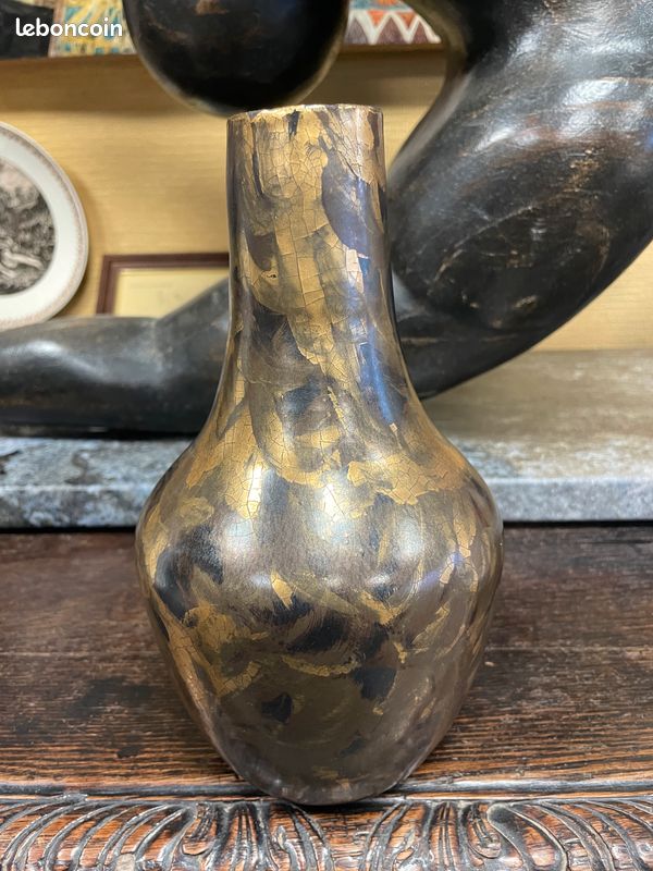 Vase Art Déco Jules Ernenwein, feuille d'or signé. Poterie Marmoutier
