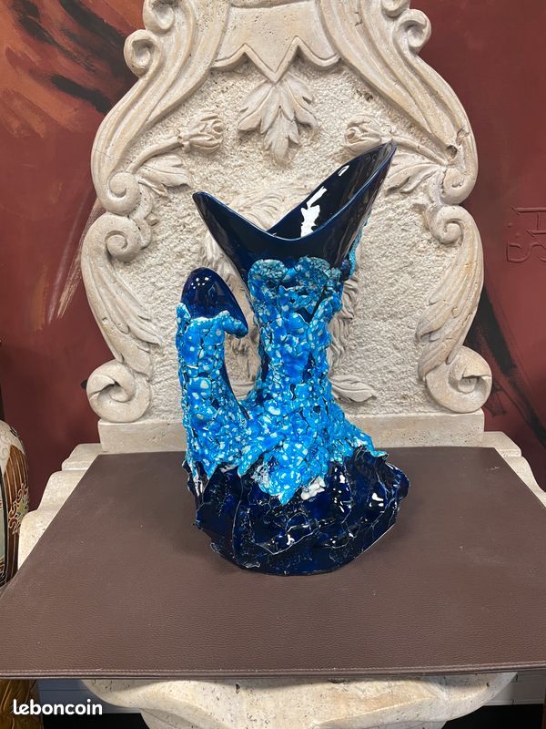 Grand vase en céramique fatlava écume de mer signé Vallauris