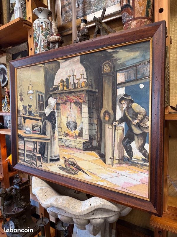 Tableau / huile sur toile signé Henri ROYERE " Scène de vie d'antan "