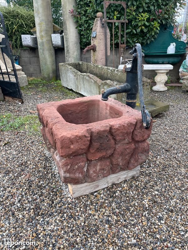 Unique auge / bac à fontaine / bassin ou jardinière en pierre naturelle de grès sculptée