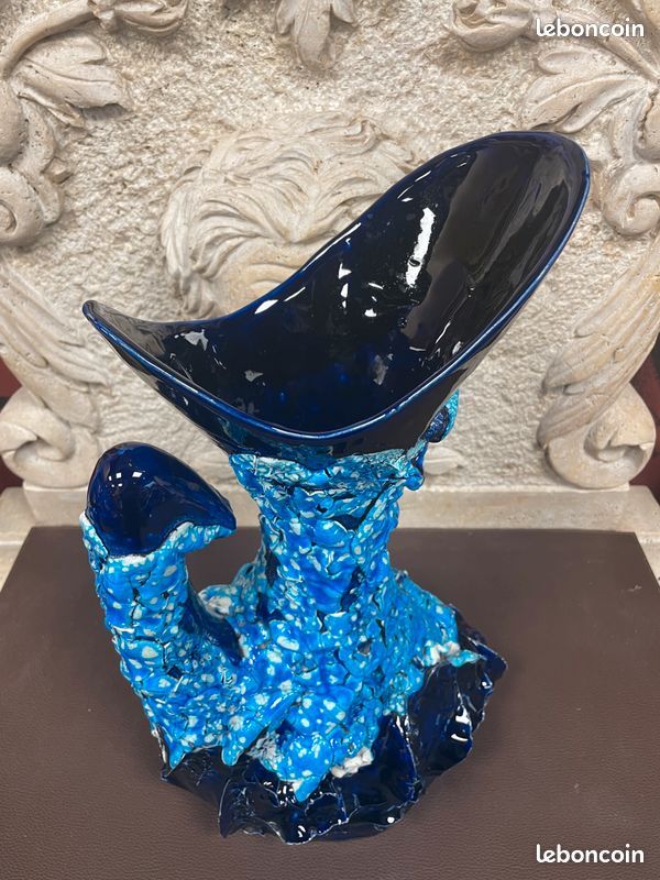 Grand vase en céramique fatlava écume de mer signé Vallauris