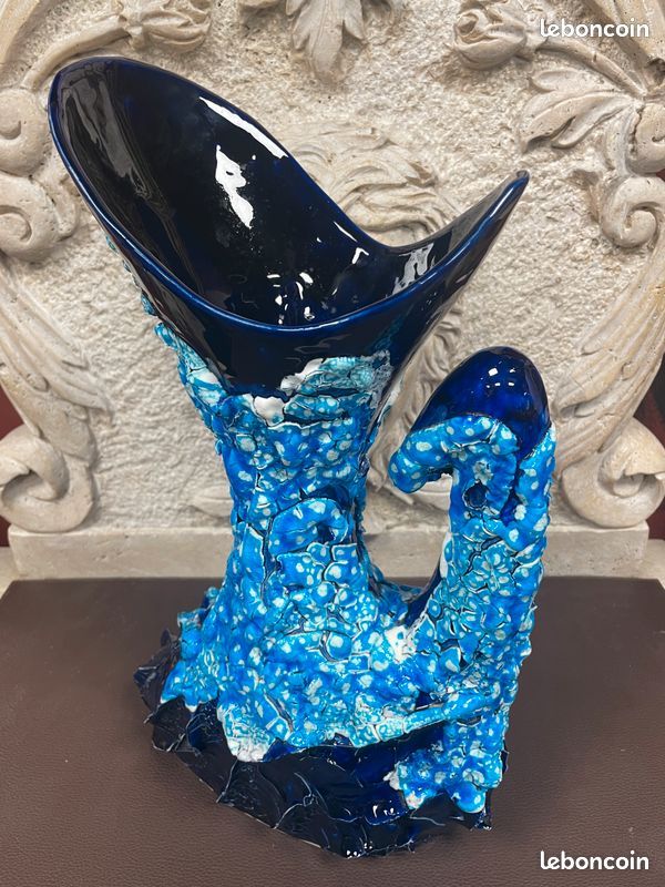Grand vase en céramique fatlava écume de mer signé Vallauris
