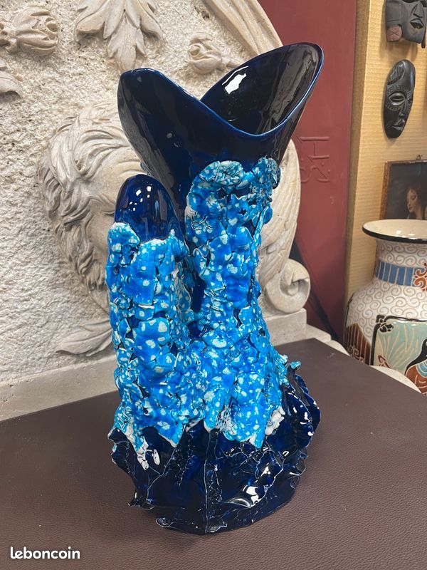 Grand vase en céramique fatlava écume de mer signé Vallauris