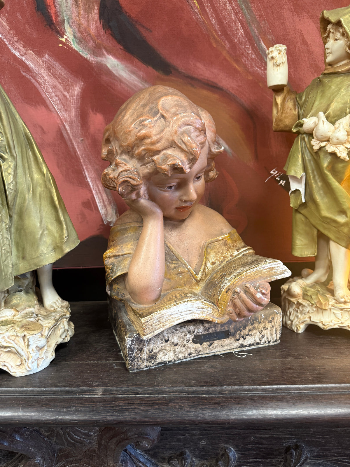 Ancien authentique buste de jeune fille signé C. JACOBS nommée " Lecture "
