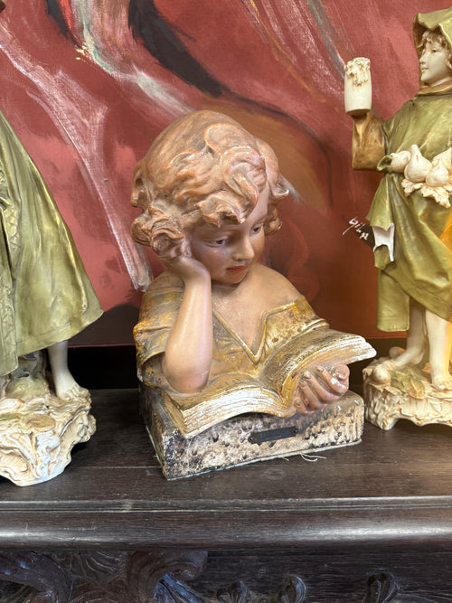 Ancien authentique buste de jeune fille signé C. JACOBS nommée " Lecture "