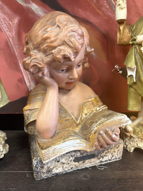 Ancien authentique buste de jeune fille signé C. JACOBS nommée " Lecture "