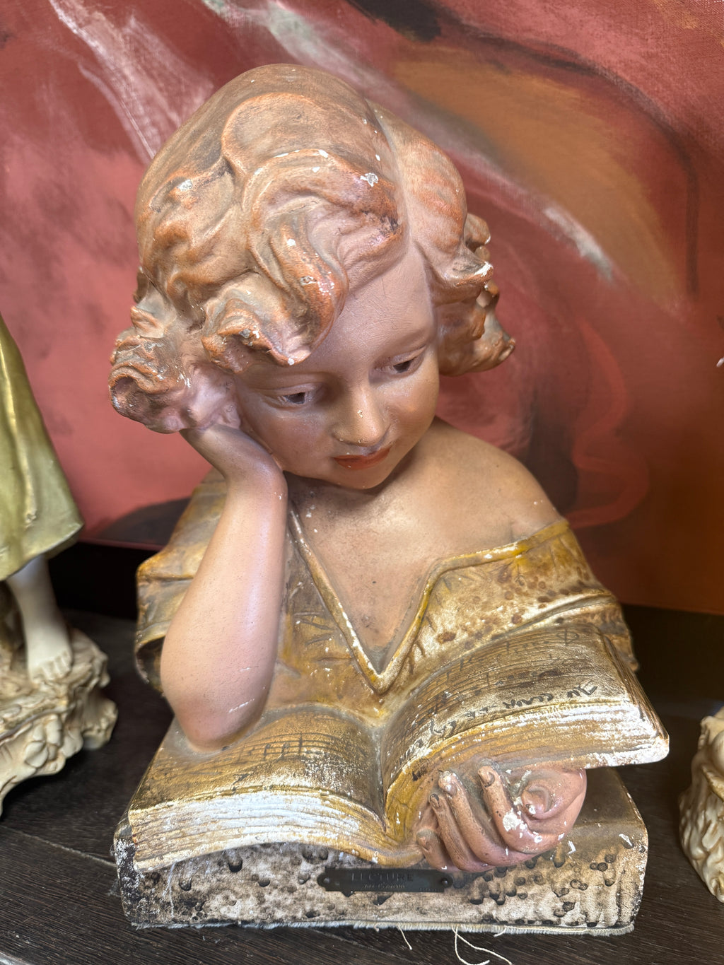 Ancien authentique buste de jeune fille signé C. JACOBS nommée " Lecture "