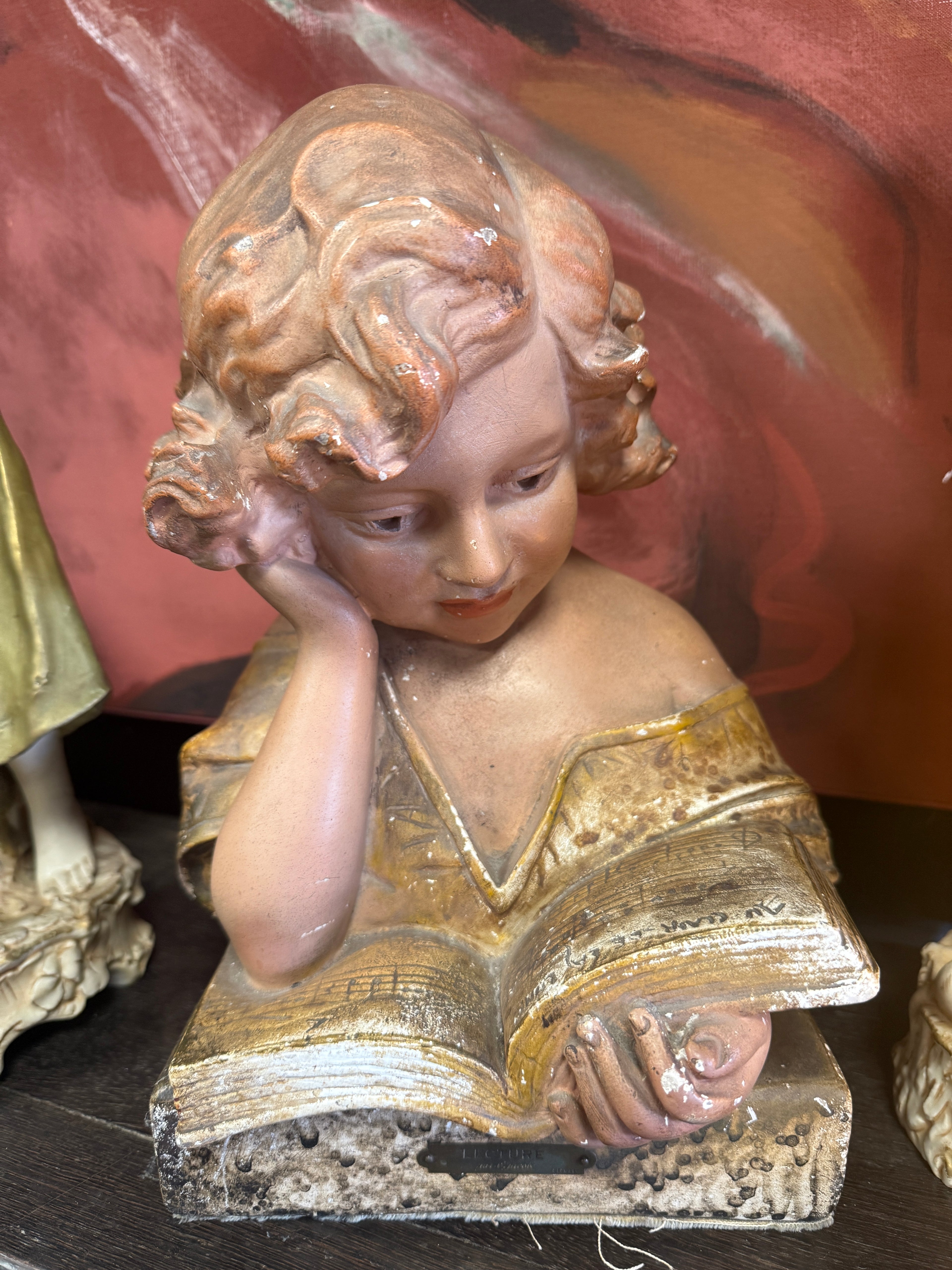 Ancien authentique buste de jeune fille signé C. JACOBS nommée " Lecture "