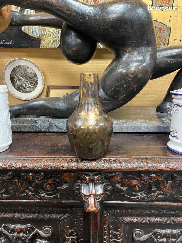 Vase Art Déco Jules Ernenwein, feuille d'or signé. Poterie Marmoutier