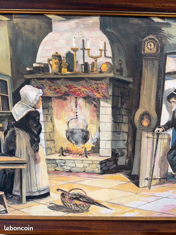 Tableau / huile sur toile signé Henri ROYERE " Scène de vie d'antan "