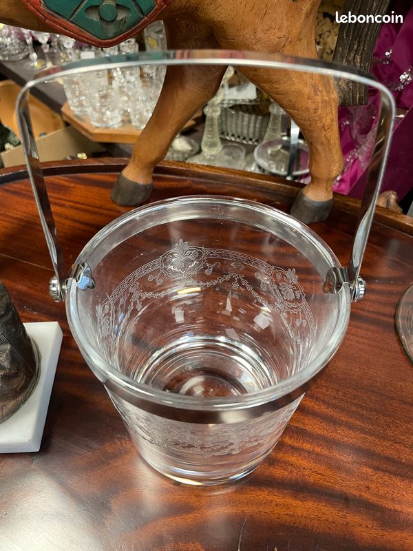 Seau à glace / glaçons en verre gravé, 1970