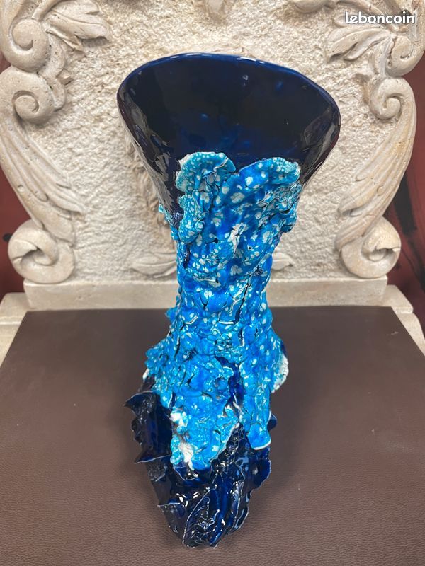 Grand vase en céramique fatlava écume de mer signé Vallauris