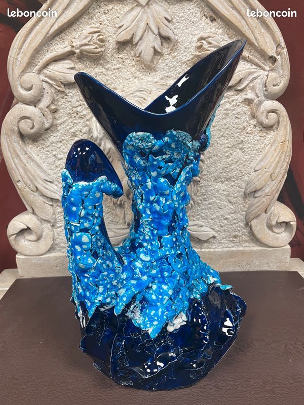 Grand vase en céramique fatlava écume de mer signé Vallauris