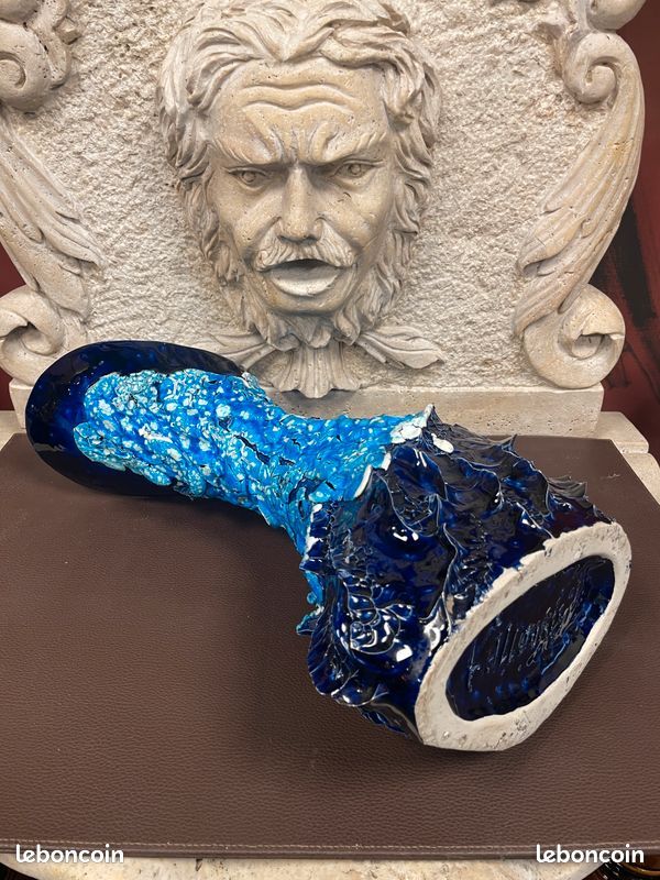 Grand vase en céramique fatlava écume de mer signé Vallauris