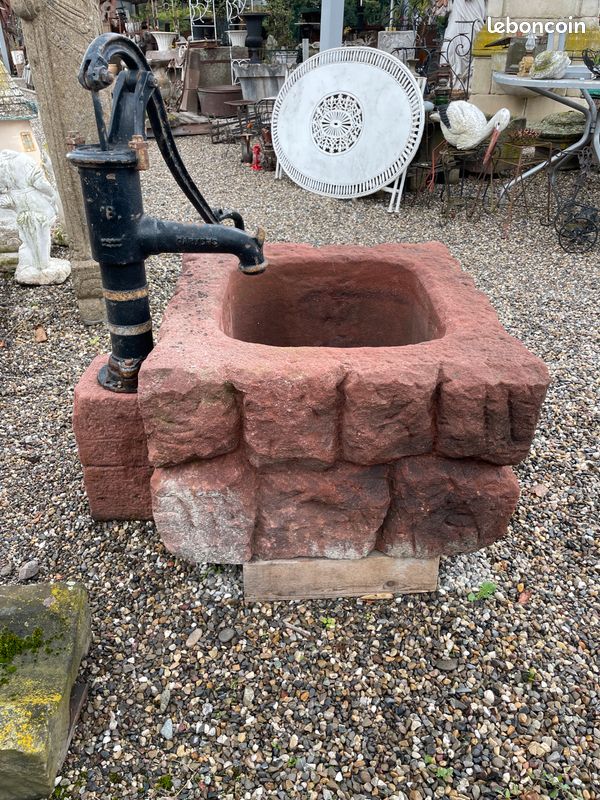 Unique auge / bac à fontaine / bassin ou jardinière en pierre naturelle de grès sculptée