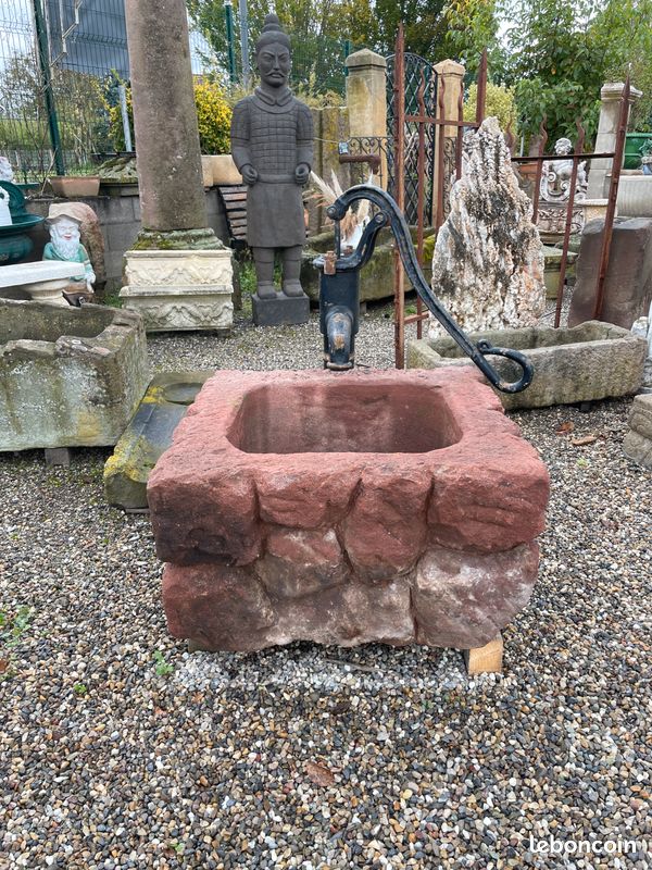 Unique auge / bac à fontaine / bassin ou jardinière en pierre naturelle de grès sculptée