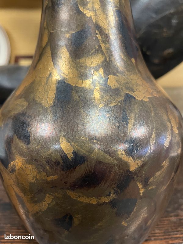 Vase Art Déco Jules Ernenwein, feuille d'or signé. Poterie Marmoutier